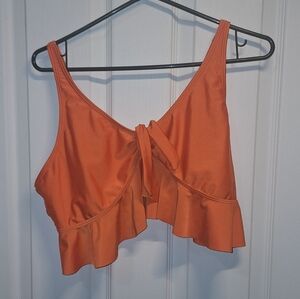 Rosegal Orange Tie Front Ruffle Swimsuit Tank Top